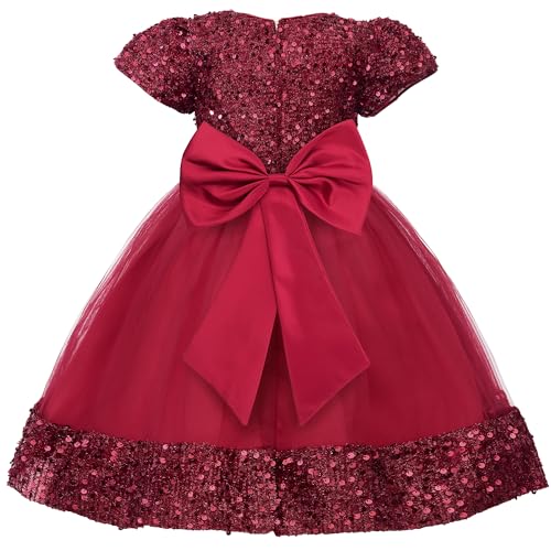 Uhnice Girls Sequin Tulle Flower Girl Dress with Detachable Bow for Wedding Birthday Party2