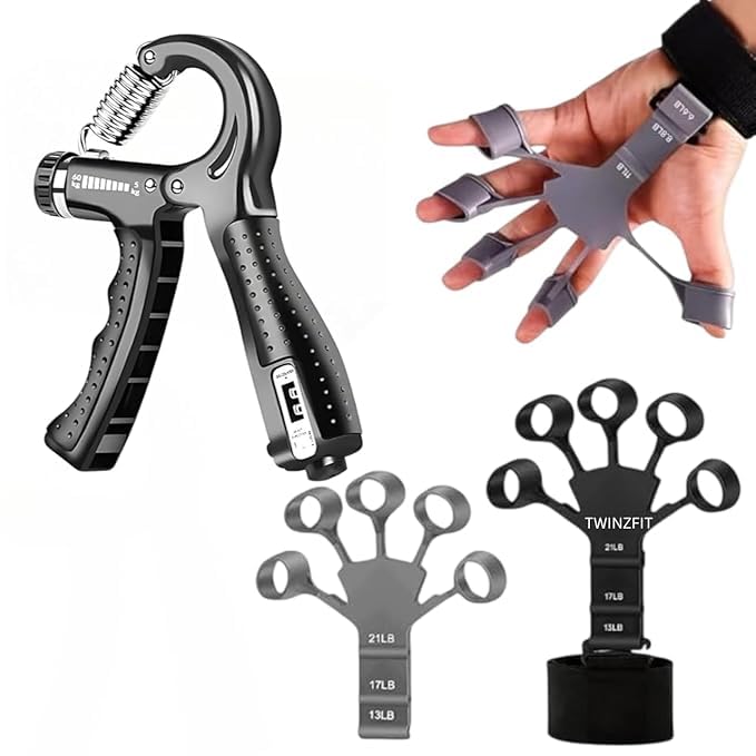 adjustable hand grip strengthener & finger exerciser set (5–60kg) – forearm, wrist & finger trainer for men & women | grip strength workout kit for muscle building, rehabilitation & fitness training