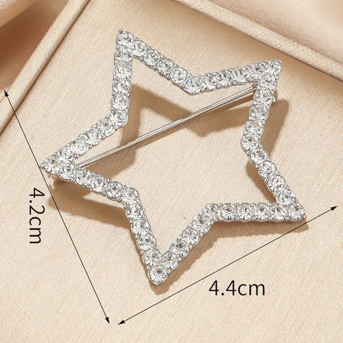 Image of Full Crystal Love Heart Brooch Pin Shining Rhinestone Hallow Heart Lucky Star Lapel Pin Sparkling Heart Pin Dainty Star Brooch Christmas Valentine's Day Gift Women Girls Wedding Party Ceremony Clothes Accessories