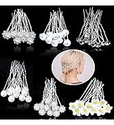 Wedding Bridal Hair Pins 60 Pieces Pearl Flower U Shaped Hair Pins Rhinestone Hair Accessories fo...