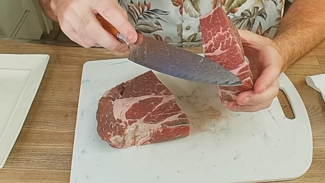 Slicing up some jerky with the master maisen knife