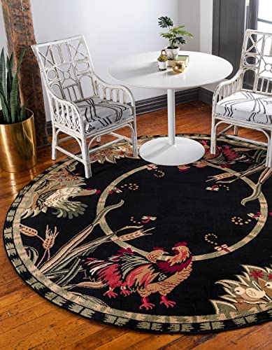Image of Unique Loom Barnyard Collection Area Rug - Farm (13' Round, Black / Cream)