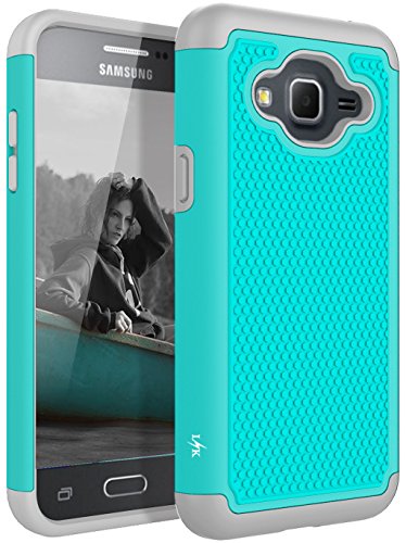 J3 Case, Express Prime Case, LK [Shock Absorption] Hybrid Armor Defender Protective Case Cover for Samsung Galaxy J3 / Express Prime (Teal)
