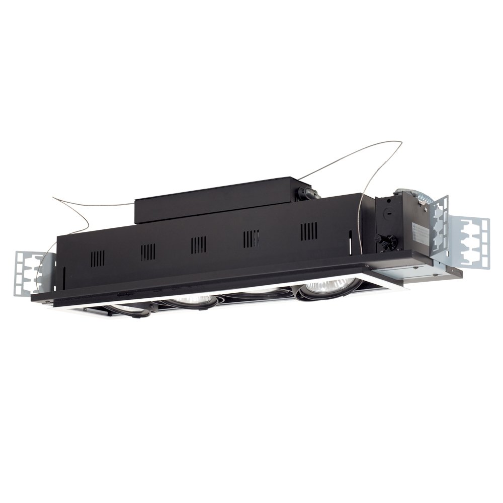 Jesco Lighting MGP30-4WB Modulinear Directional Lighting for New Construction, Double Gimbal PAR30 4-Light Linear, Black Interior with White Trim