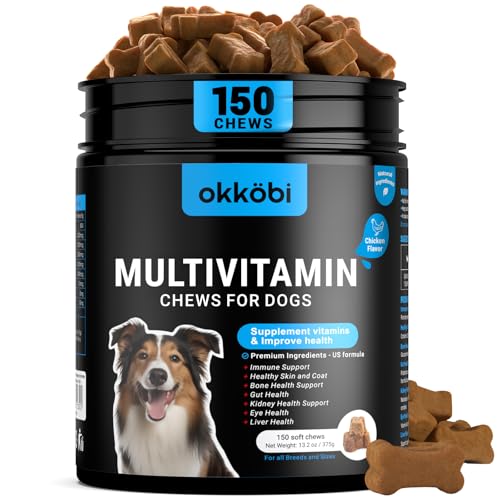 Dog Vitamins and Supplements - 150 Dog Multivitamin Chewable - Immune, Joint Support, Skin, Gut Health + Packed with Omega 3s, Glucosamine & Probiotics - Safe for Puppy - Chicken