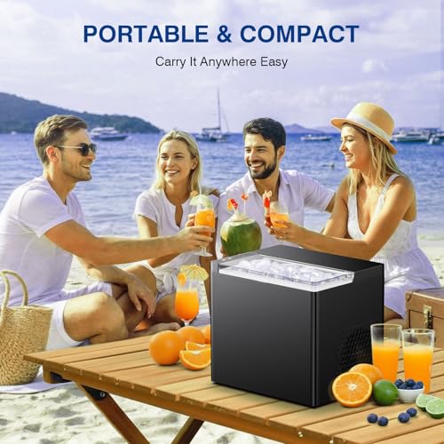 Image of Countertop Ice Makers Machine, Portable Ice Machine Producing 9 Ice Cubes Within 6 Mins, Bullet Ice Available in Two Sizes(S /L), Compact Mini Ice Maker Appliance for Home Kitchen Camping (Inky)