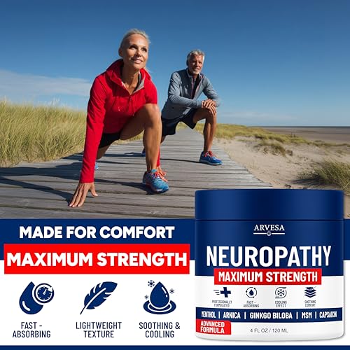 Image of Neuropathy Cream - Maximum Strength - Arnica, MSM, Hemp Seed Oil, Ginkgo Biloba, Capsaicin - Non-Greasy with Cooling Effect - Value Pack - Natural Ingredients - Formulated in USA