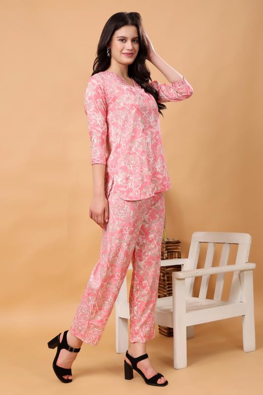 Image of London Hills Women Printed Kurta with Pant Salwar Suit Set || Plazo Kurti Cotton Set