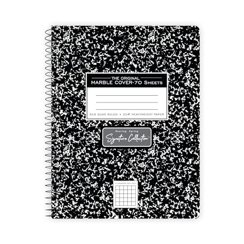 Cahier de composition à spirales au design marbré noir avec reliure haute résistance