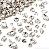 48 Pcs Big Mix Sizes Different Shape Nail Rhinestones 16 Styles 3D Glass Crystals Diamonds Love Distorts Heart Super Shiny Charms Gems Stones DIY Nail Art Decoration Craft Jewelry (White)