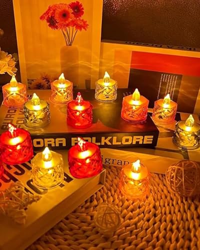 Image of Homesake Flameless Crystal Candle, Diamond-Shape Candle, 12 Pieces Tea Lights, Warm White, Tables, Diwali Decoration for Home, Christmas Festive Decor, Led Candles for Decoration (Small 12 Piece)