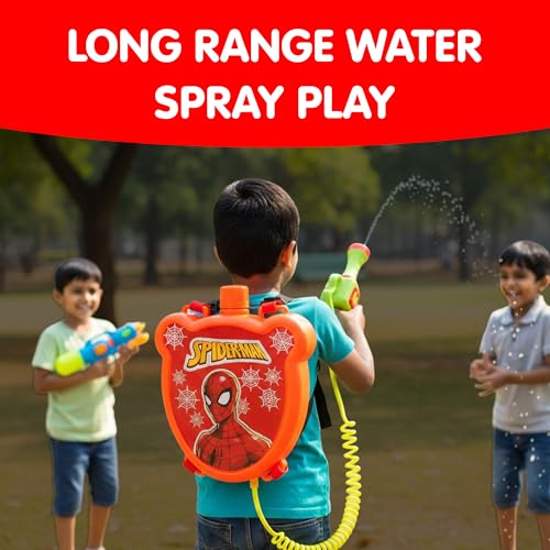 Image of Spider Water Gun with Backpack Tank for Babies, Kids - Cartoon Superhero Style Water Blaster Set with Adjustable Straps, Long Spray Range - Summer Outdoor Pool & Holi Toy