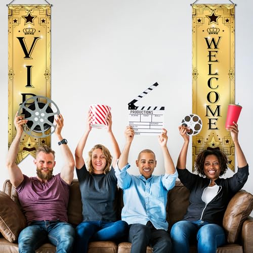 Image of VIP Party Decorations Roaring 20s Movie Night Banner VIP Porch Sign Movie Theater Now Showing Hanging Porch Sign 1920s Party Supplies
