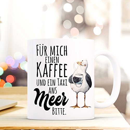 ilka parey wandtattoo-welt Lustige Tasse Becher Kaffeetasse mit Möwe Spruch Kaffeebecher Geschenk Spruchbecher .Taxi ans Meer ts643