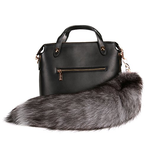 URSFUR Silver Blue Fox Tail Keychain Bag Charm Pendant