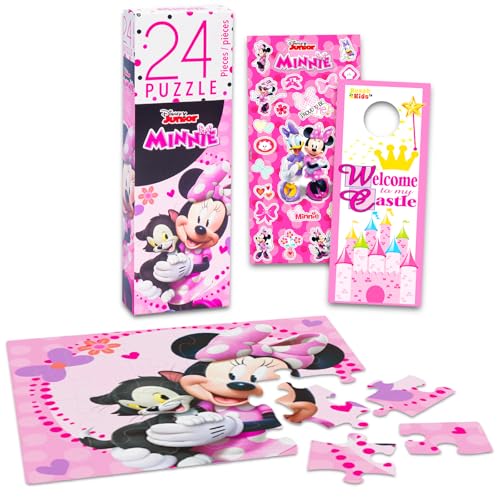 Disney Minnie Mouse Jigsaw Puzzle Bundle - Minnie Mouse 24 Piece Puzzle with Minnie Mouse Stickers | Minnie Party Favors (Minnie Mouse Games for Kids)