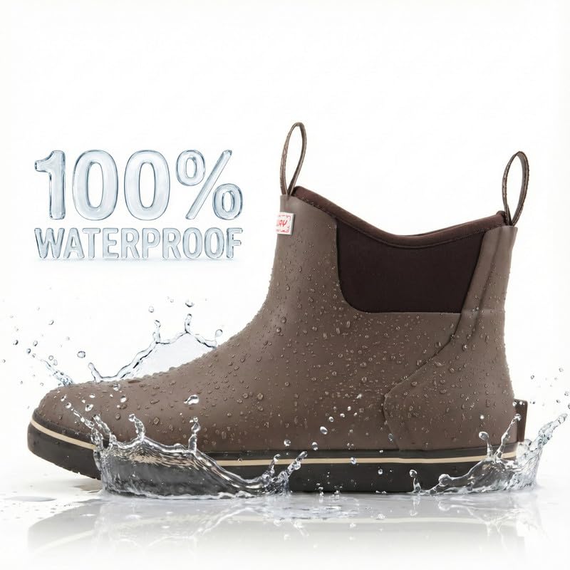 Image of SUREWAY Men's Ankle Fishing Deck Boots for Men-Waterproof,Professional Non-Slip Soles for Wet Slippery Surface,Neoprene Rubber Rain Boot /Shoes for Hunting Boating Gardening