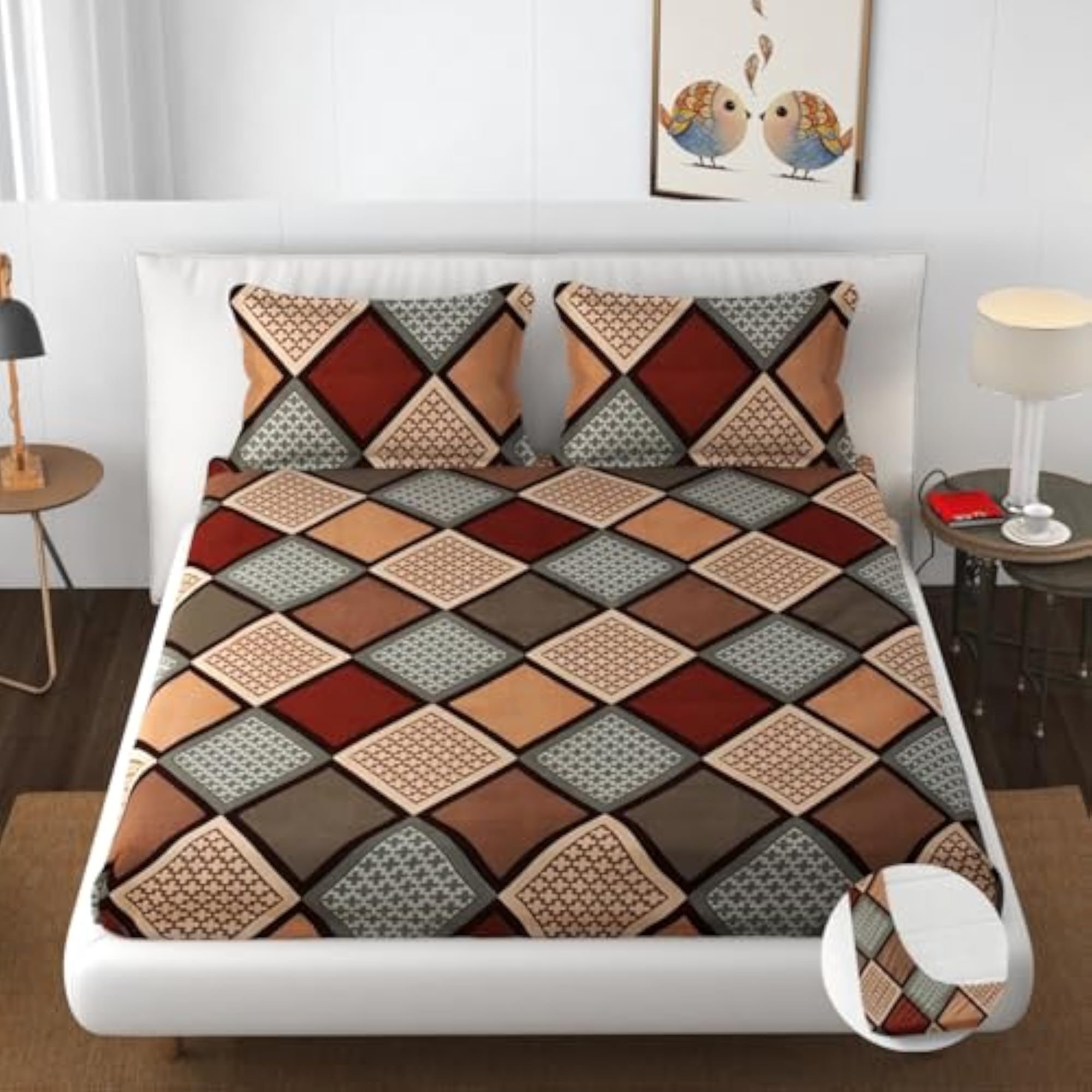 Premium Heavy Cotton Fitted Bedsheets with 2 King Size Pillow Covers