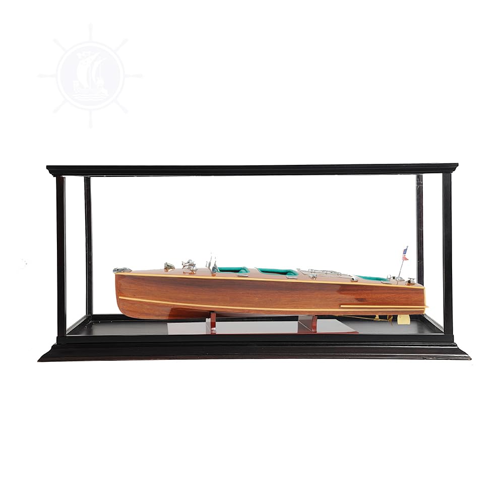 Old Modern Handicrafts Chris Craft Triple Cockpit with Display Case - 100% Handcrafted from Mahogany with Intricate Detailing - 37.5 x 14x15 inches