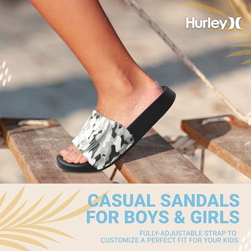 Image of Hurley Kids NAIA Slides Adjustable Strap Slip-On Sandals Indoor and Outdoor EVA Footbed Shower Slides for Girls and Boys