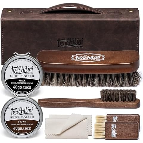 TROCHILINI Shoe Polish Kit Care Set 9PCS Travel-Friendly Shoe Shine Set with Black Brown Shoe Polish for Leather Boot Included Shoes Brush Kit Shoe Crease Protector Cover