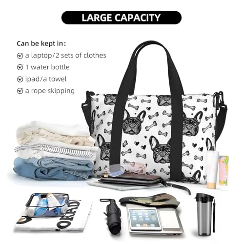 Laptop Tote Bag for Women Work - Black French Bulldog Print Weekender Overnight Bags for Women Travel, Gym Duffle Bag for Men, Personal Item Crossbody Travel Bags for Men Carry On4