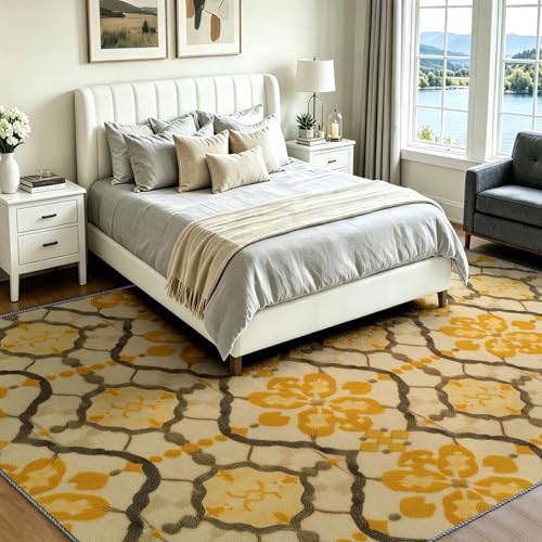 Tapis de salon moderne jaune 60x110 cm à motif losanges - 3