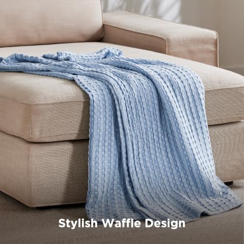 Image of Bedsure Cooling Cotton Waffle Twin XL Blanket - Lightweight Breathable Blanket of Rayon Derived from Bamboo for Hot Sleepers, Luxury Throws for Bed, Couch and Sofa, Sky Blue, 66x90 Inches