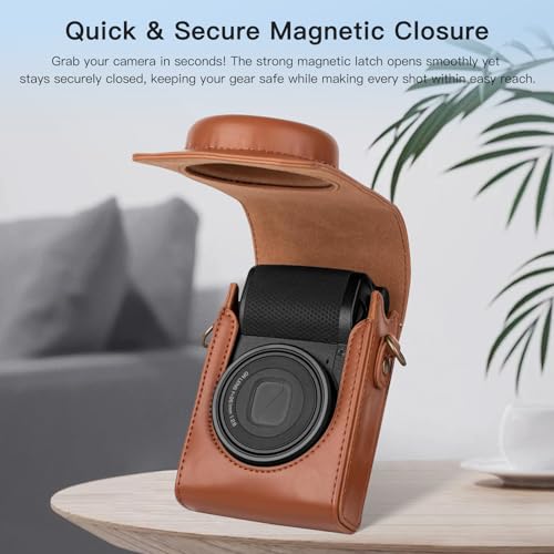 Funda para cámara Ricoh GR IV en cuero PU marrón miniatura 4