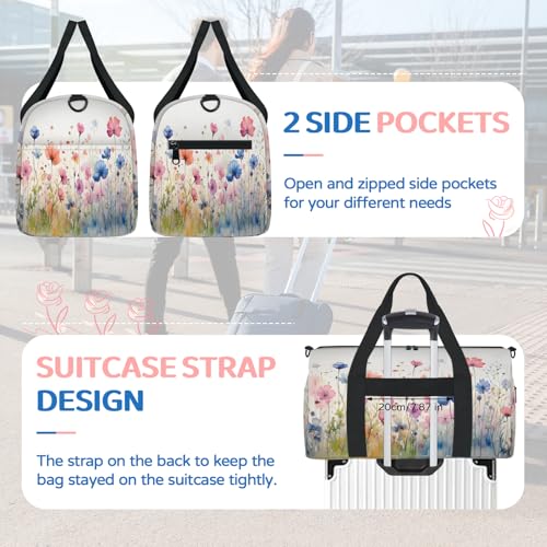 Beautiful Poppies Sports Duffle Bag for Women Men Waterproof Overnight Weekender Bag with Adjustable Strap Travel Tote Bags for Beach Yoga Work Dance Swim4