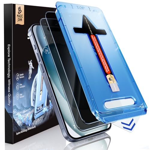 MAGIC JOHN 2 Pack for iPhone 15 Privacy Glass Screen Protector [6.1 inch] Auto Dust-Elimination Installation Bubble Free Easy Installation