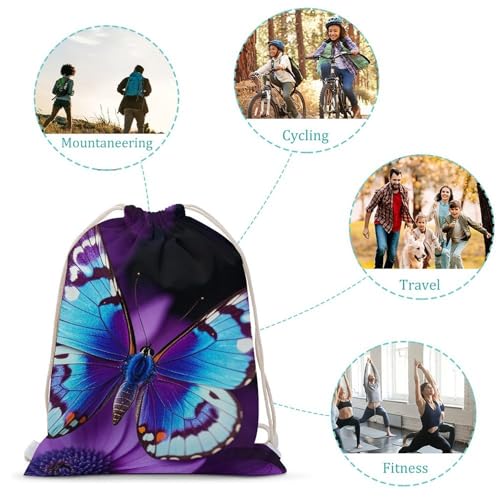 Blue Purple Butterfly Drawstring Backpack Gym Bag Lightweight Sackpack Gift for Hiking Travel Beach Shopping3