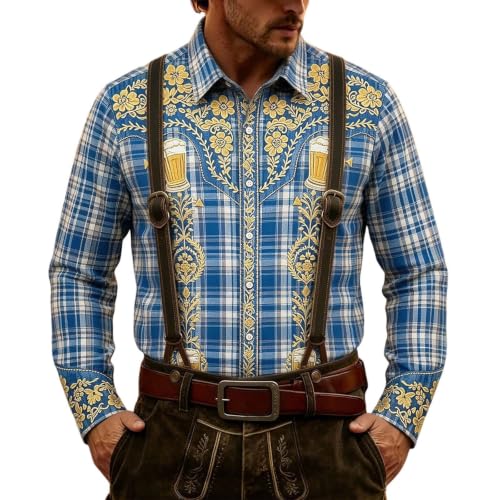 Chemise à carreaux Oktoberfest costume traditionnel ajusté pour homme fêtard