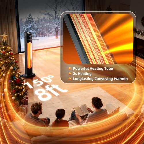 1500W Electric Patio Heater, 36inch Infrared Heater with Remote, IPX5 Waterproof Infrared Tower Space Heater, 2 Heat Levels, 12H Timers, Tip-Over & Overheat Protection for Garage, Indoor, Home - Image 6