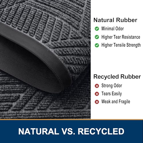 Smiry Front Door Mat Outside Entrance, Heavy Duty Sturdy Natural Rubber Doormat, Trap Dirt and Moisture, Easy Clean Low Profile Welcome Floor Mats for Indoor Outdoor Entry, 29.5x17 Inch, Silver Grey