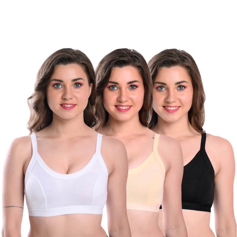 Women’s Non Padded Sports Bra | High Coverage | Wirefree | Dream Sports WSB Bra | Gym Workout Bra with Regular Strap | Sports Bra for Women’s & Girls | Multicolor (Pack of 3)