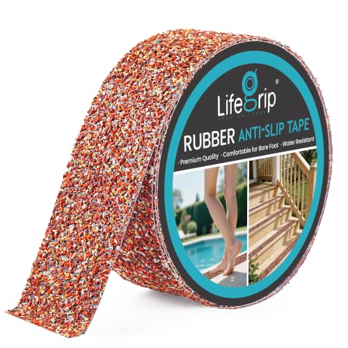Image of LifeGrip Rubber Anti Slip Tape 2 inchx38' Waterproof Grip Tape for Pool, Orange | Non Slip Safety Tape for Stairs, Outdoor, Showers, Swimming Pools, Wooden Stairs, Textured Comfortable for Bare Foot