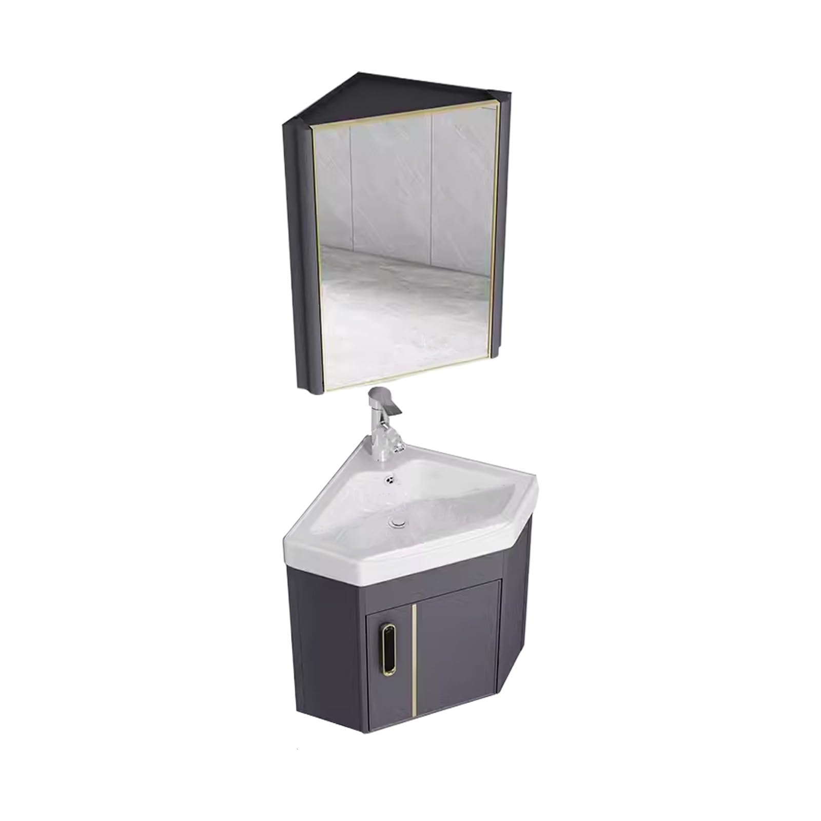 DFGHNBVC Corner Bathroom Cabinet With Sink, Three-Layer Storage Mirror Cabinet For Small Spaces, Space-Saving Solution,Grey-38Cm