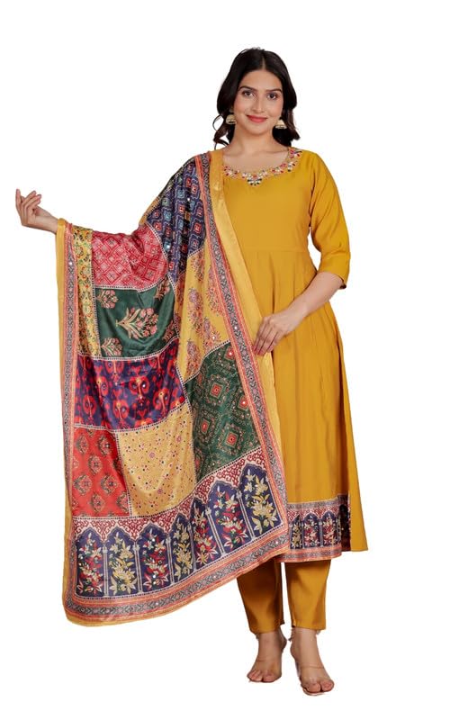 aramya Muslin Yellow Flared Solid Festival Wear Kurta Set with Dupatta for Women | Available in Plus Sizes, M to 10XL-picture-25