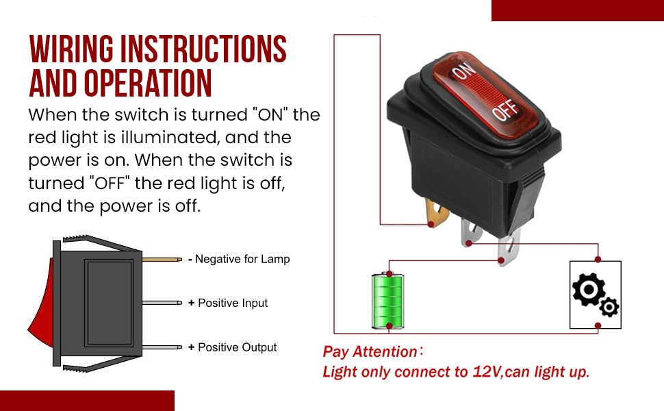 Miniatura 2 de Interruptor de encendido y apagado para maquinilla de afeitar - KCD1 Interruptor de encendido y apagado iluminado rojo para Razor E100, E200, E300,
