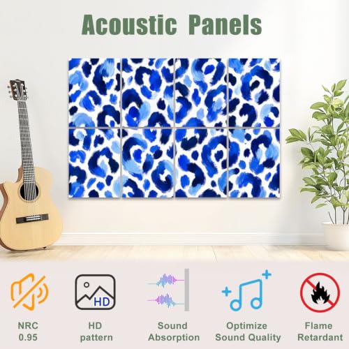 8 Pack Paneles Acústicos Art Decorativos con Estampado Leopardo Azul y Pinceladas Blancas 48"x32" Auto Adhesivos para Estudios de Grabación y Oficina miniatura 3