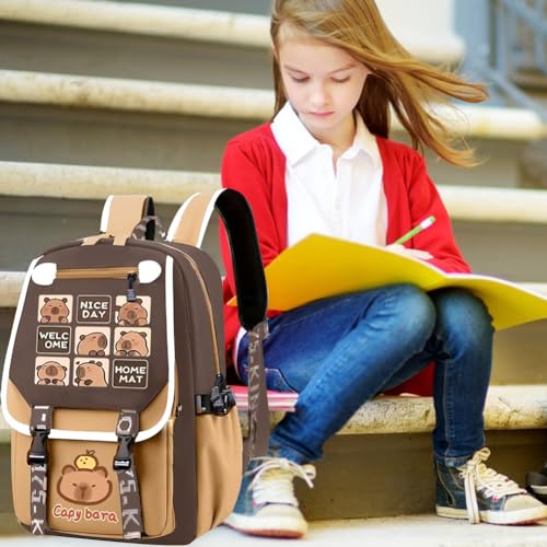 Sac à dos Capybara mignon anti-vautrage avec rangement multipoche pour écolier - 6