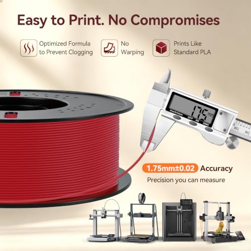 Image of Kingroon Matte PLA Filament 1.75mm 3D Printer Filament Matte Filament 1kg Dimensional Accuracy + /- 0.02 mm (Matte Red)