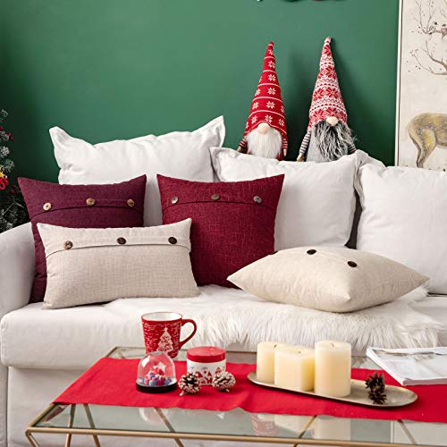 Miulee Set Of 2 Decorative Linen Throw Pillow Covers Cushion Case Triple Button Vintage Farmhouse Pillowcase For Couch Sofa Bed 12 X 20 Inch 30 X 50 Cm Beige #TOP7