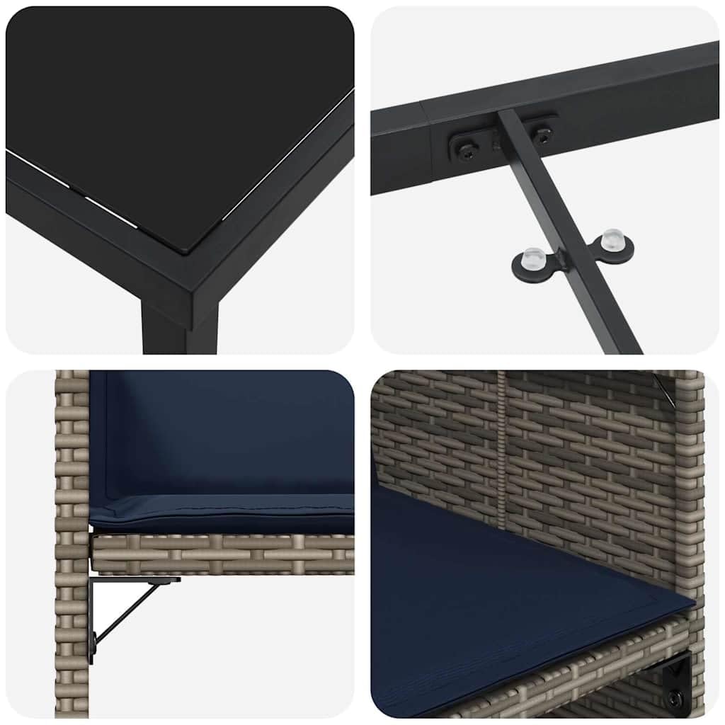 vidaXL 5-Teiliges Patio-Stuhlset mit Kissen Grau Poly-Rattan Outdoor-Sitzmöbel faltbare Stühle abnehmbare waschbare für Balkon Oder Garten-Essen PE 4-Sitzer Alfresco Bequeme Möbel Modern