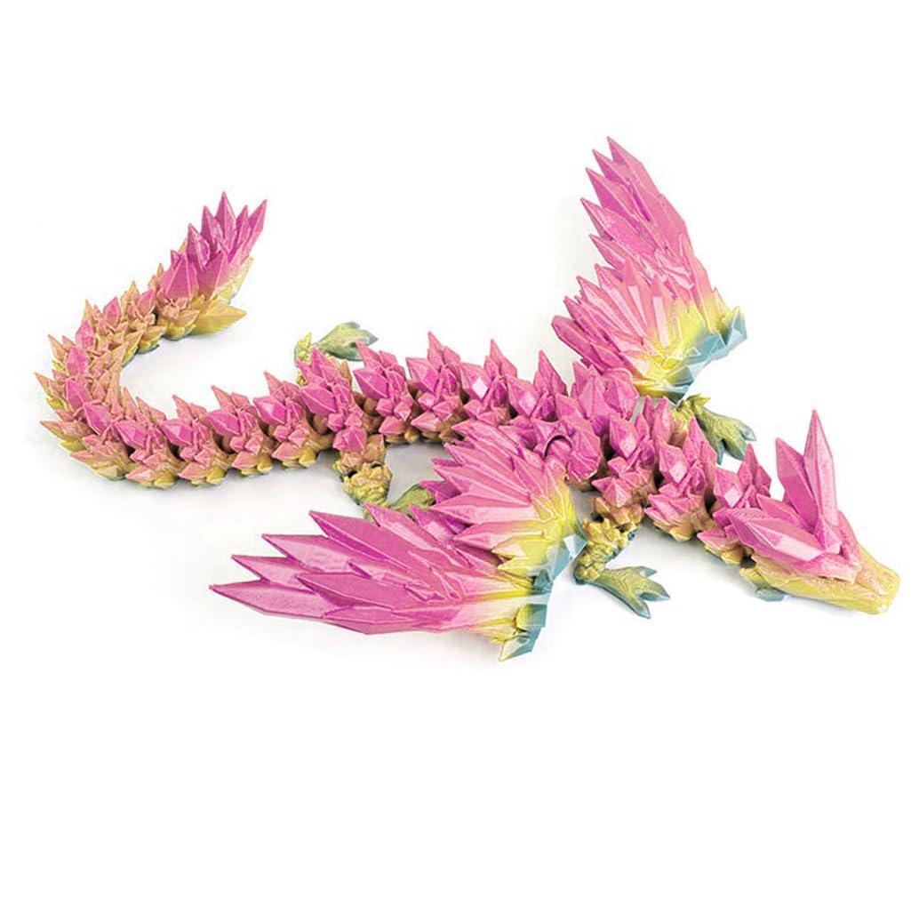 ToySupplyFun 3D Printed Dragon with Wings, Flying Dragon, 8” Crystal Dragon Fidget Toy, Winged Dragon for Home Office Decor Executive Desk Toys (Candy