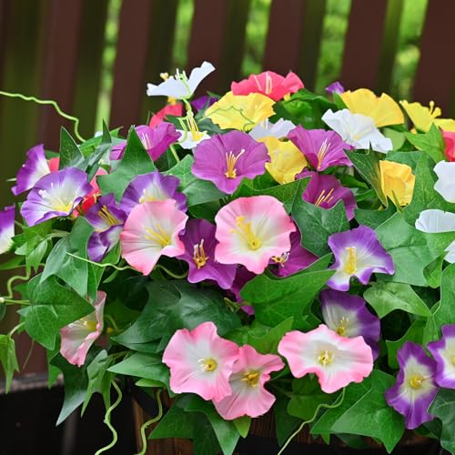 Artificial Flowers for Outdoor Indoor Spring Summer Decoration,Fake Plants Greenery Planter Porch Patio Yard Balcony 6 Bundles (Mix Pink Red Purple Yellow Whihte)