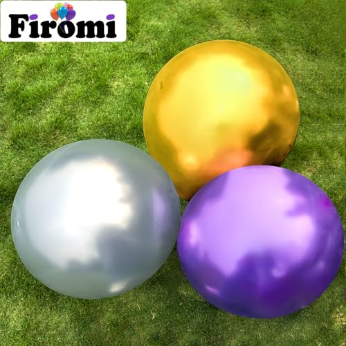 Image of Firomi Metallic Chrome Big Silver Balloons 18-inch 12 Pack (with 1 Ribbon) | Large Helium Shiny Round Silver Thicken Latex Balloon for Wedding Birthday Party Balloons