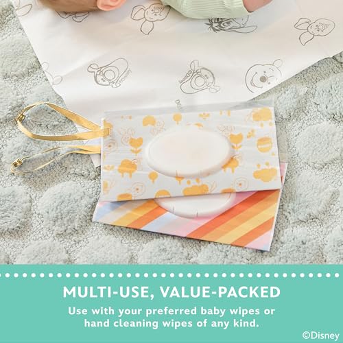 Image of Disney Baby by J.L. Childress Reusable Wet Wipes Case Pouch - Refillable Baby Wipes Dispenser, Travel Essential for On the Go, Portable Holder with Wrist Strap - Winnie the Pooh, 2 Pack