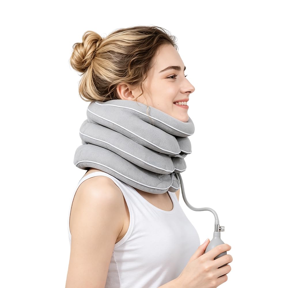Trazione Cervicale, Collare Cervicale Gonfiabile con Supporto Mento, Decompressione Cervicali, Collare Ortopedico Cervical per Sollievo Dolori Cervicali
